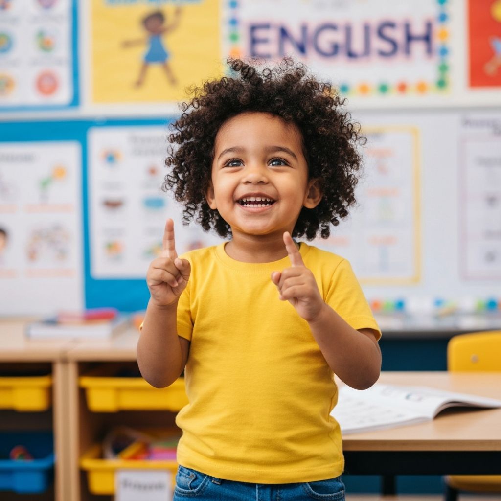 Criança feliz aprendendo Inglês
